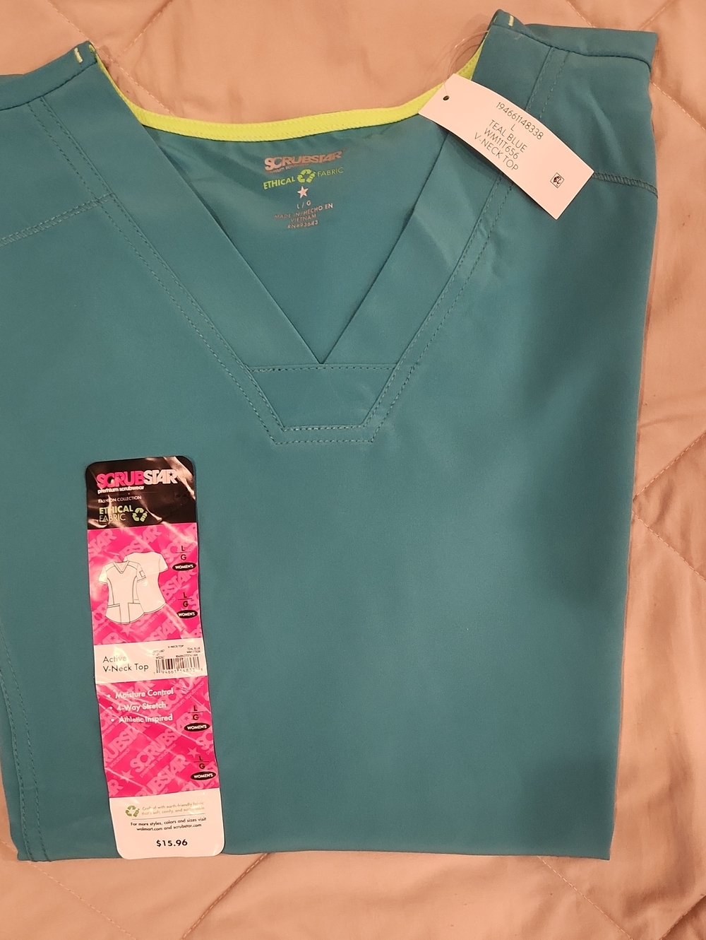 Scrubstar Women's Teal V-Neck Medical Tunic with Lime Trim